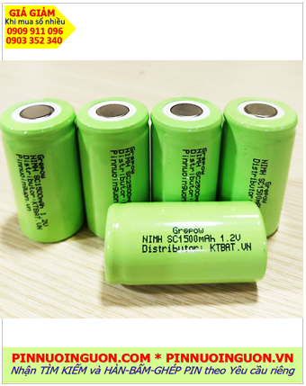Pin sạc 1.2v SC1500mAh, Pin sạc công nghiệp đầu bằng NiMh SC1500mAh 1.2v, Cell pin Grepow NiMh SC1500mAh 1.2v